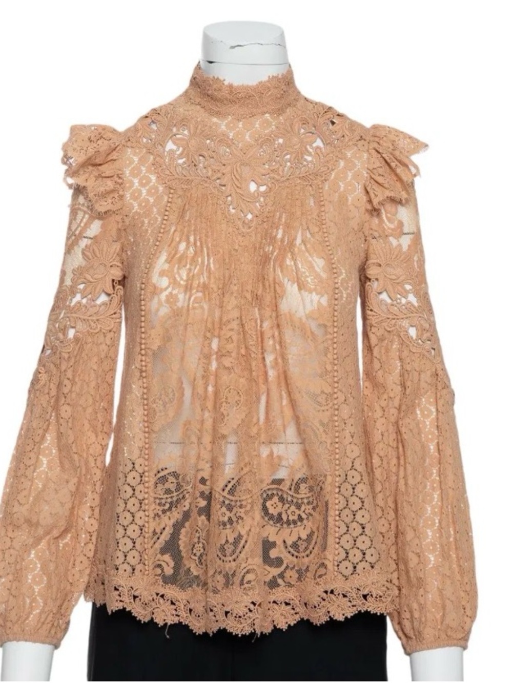 Zimmermann Peach Lace High-Neck Blouse